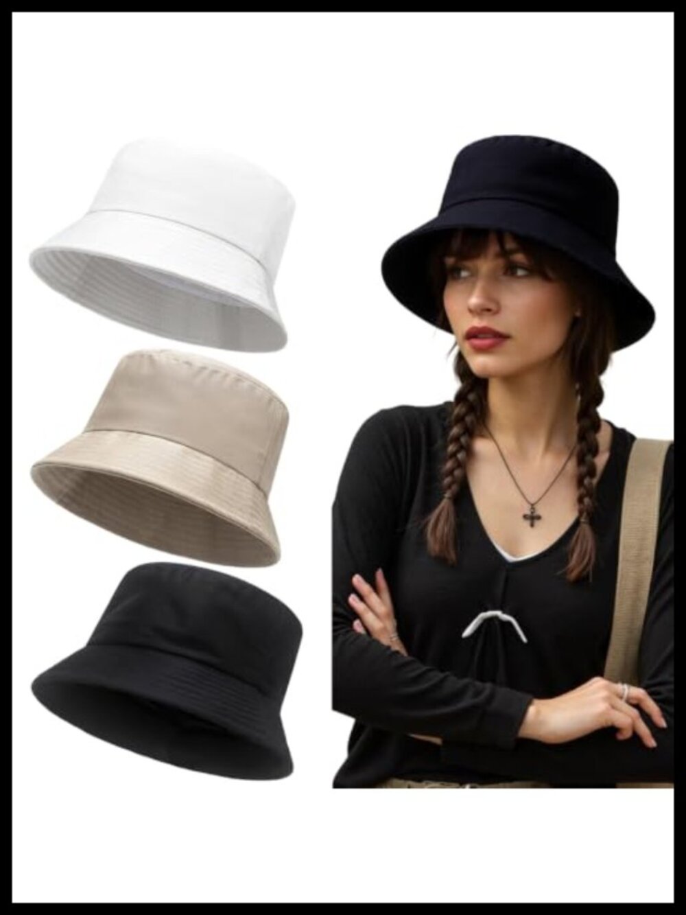 3 Pack Foldable Bucket Hats for Summer Travel Beach Fishing Sun Protection